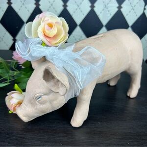 Large Vintage Ceramic Piggy Bank, Realistic Farmhouse Figure 11"